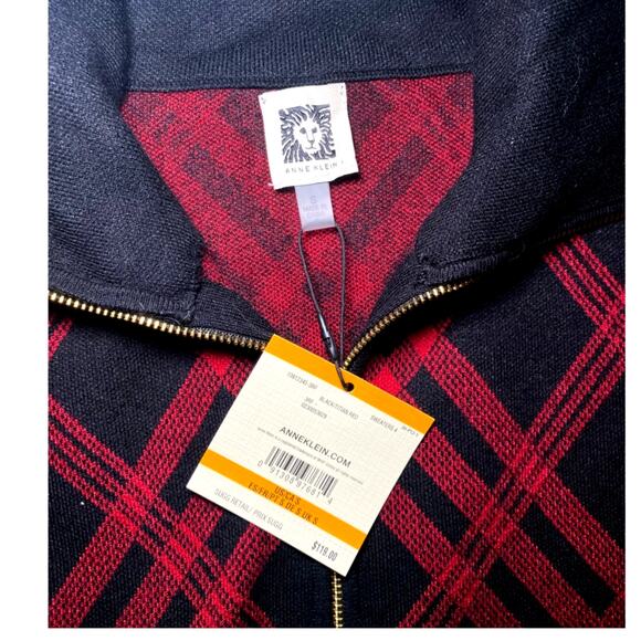 Anne Klein - NWT - Red and Black Zip up Womens Sweater - Picture 5 of 7